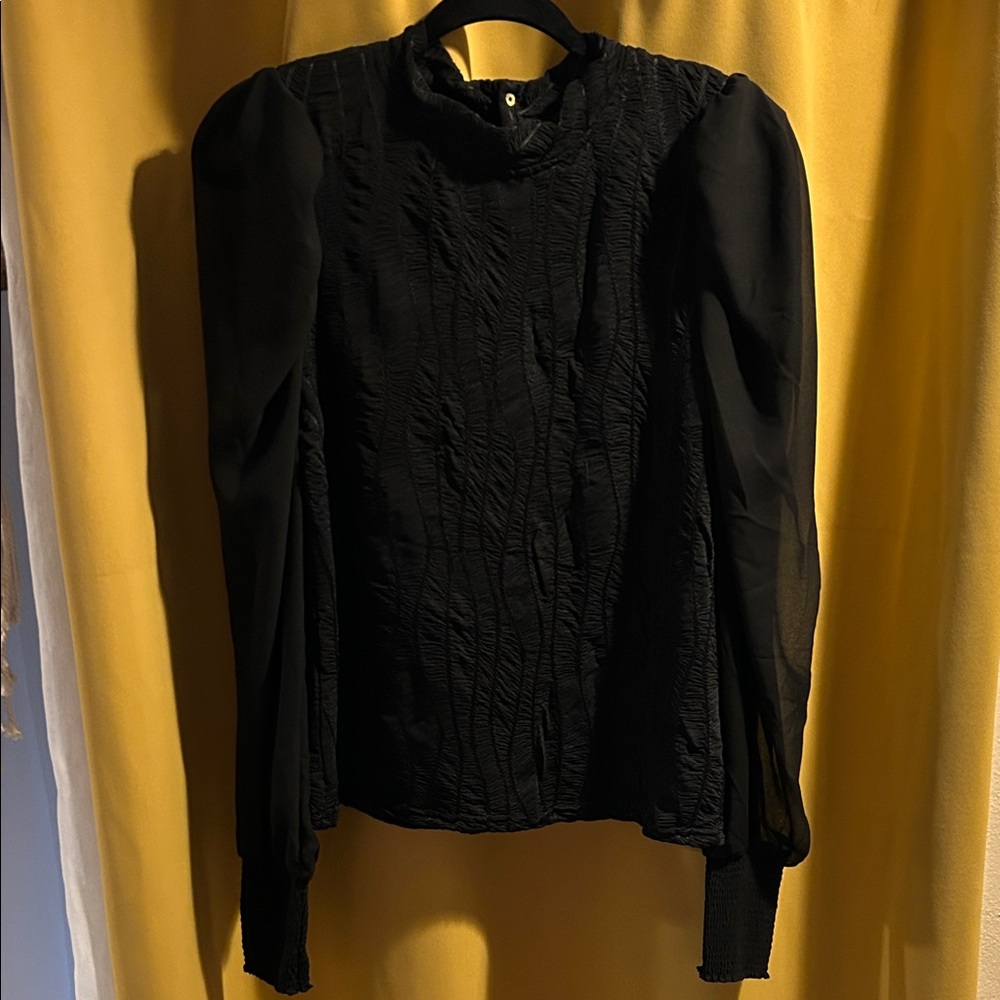 Nicole Miller Black Textured Blouse